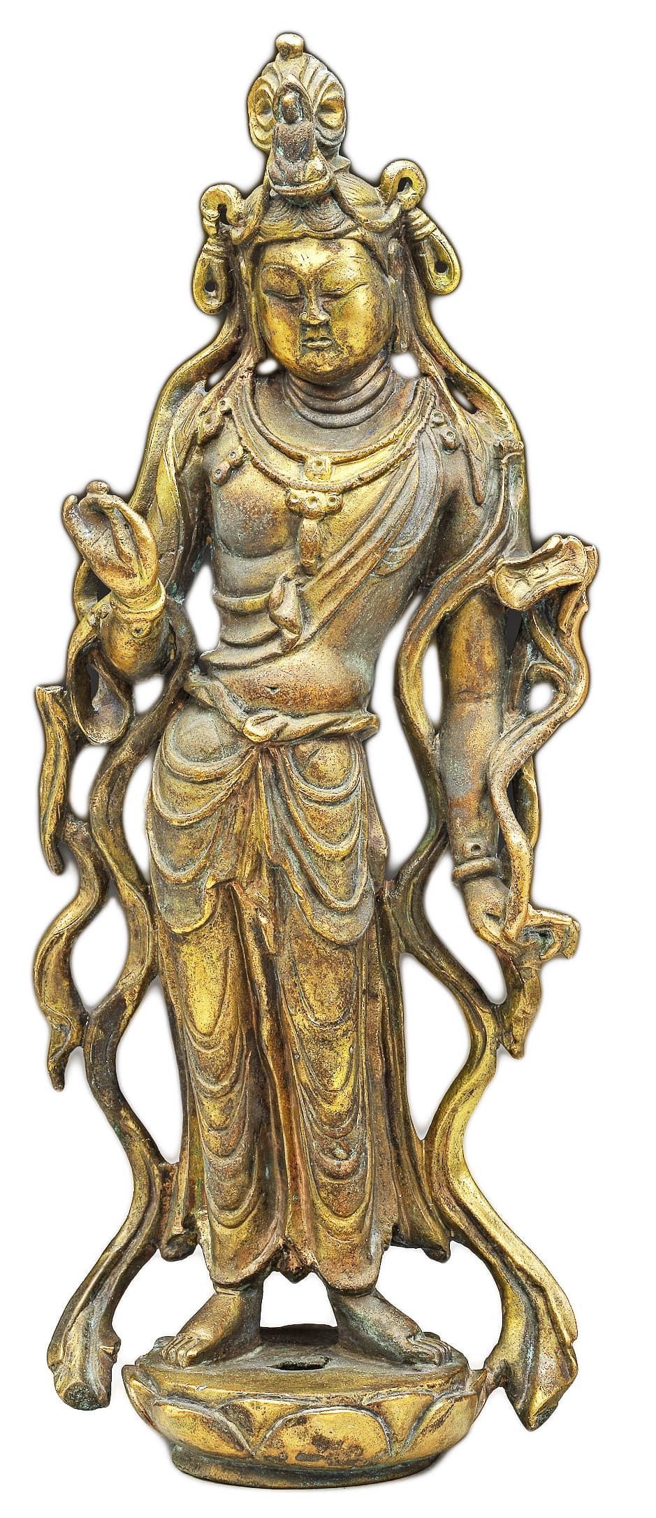 青銅鎏金觀音菩薩立像 盛唐（650-755）台北故宮博物院藏