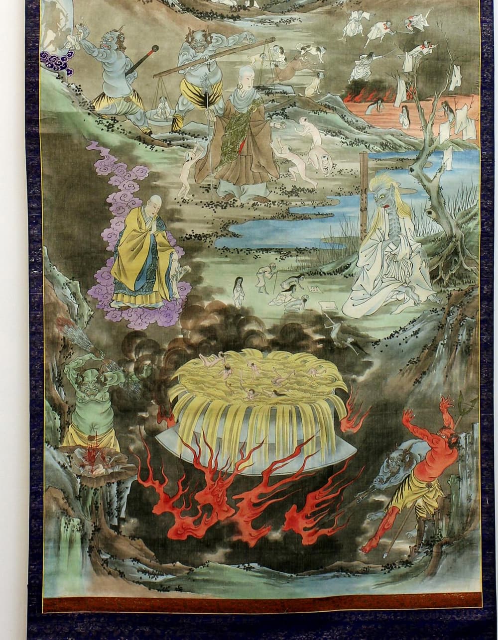 地獄圖（下半部）閻王坐在頂部進行審判 地藏菩薩在中間 (1850-1880) 大英博物館藏