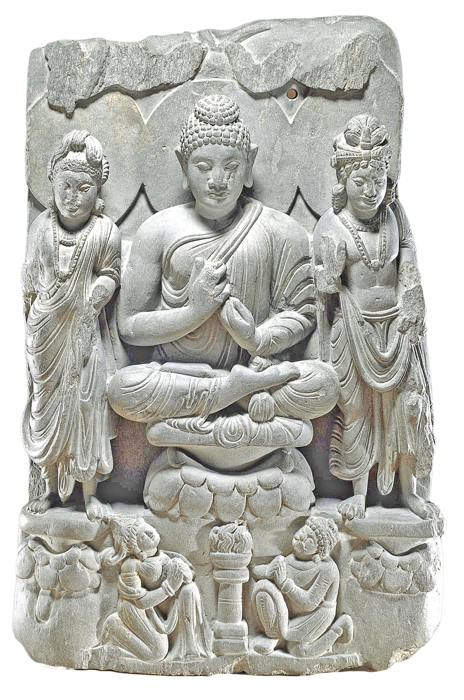 佛陀說法 兩側菩薩 犍陀羅時期 大英博物館藏